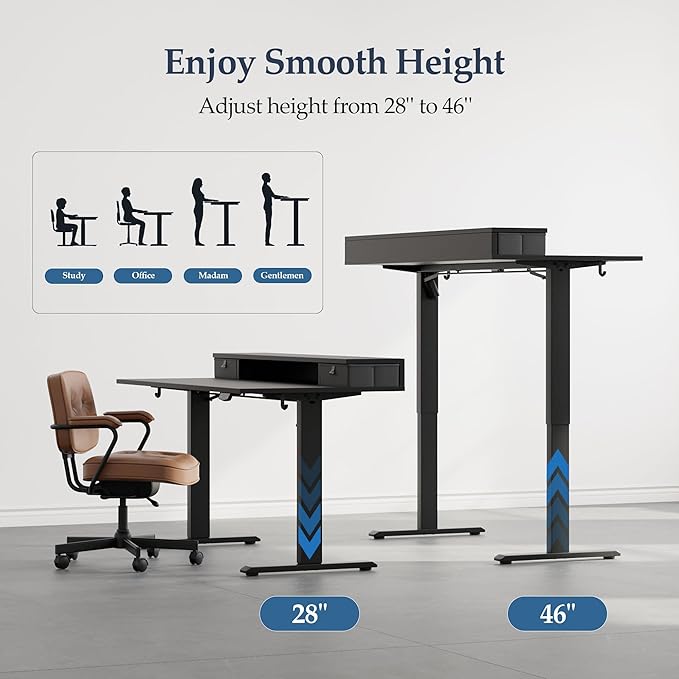 Klicelor 48 Inch Electric Standing Desk with Drawers, Adjustable Height Small Sit Stand Desk for Home Office, Compact Computer Workstation with Storage– Black