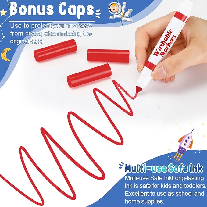 Janlaugh 60 Pcs Red Washable Markers Bulk Coloring Broad Line Markers for Kids Conical Tip Red Drawing Pens for Classroom Back to School Travel Art Baby Shower Gender Reveal Supplies, Ages 6+