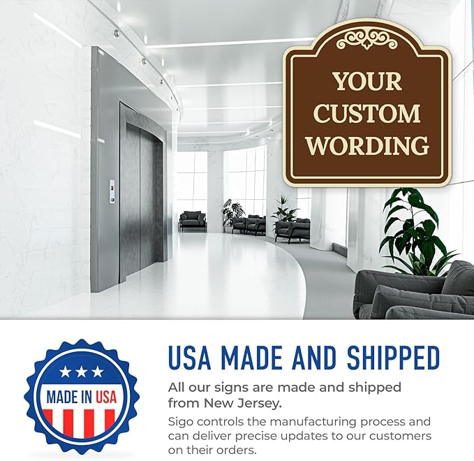 Custom Decorative Sign, Personalized Metal Sign for Business, Driveway, Home, Airbnb, Office Door Plaque, Brown Background Sign, 18x18 Inches, ACM, Fade Resistant, Made in USA by Sigo Signs