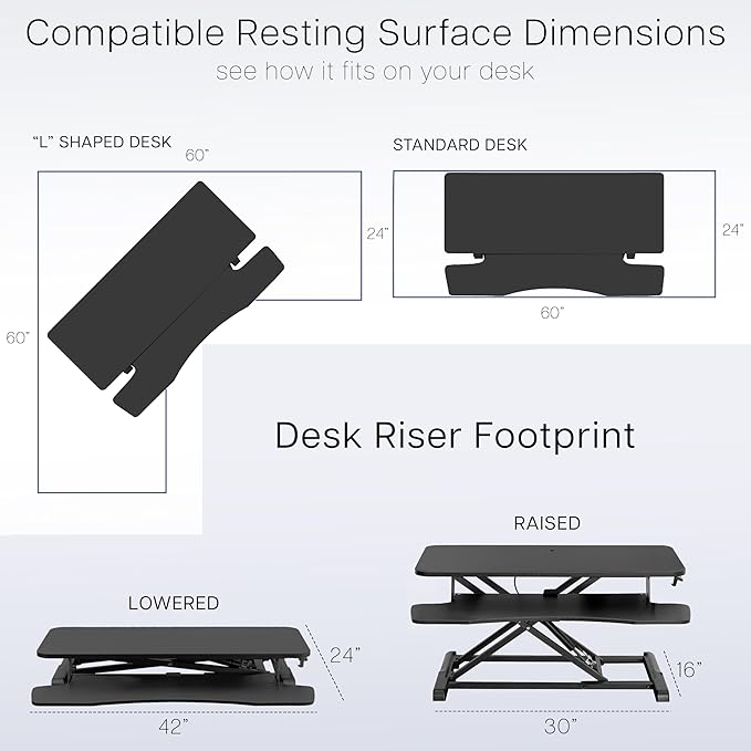 VIVO 42 inch Desk Converter, K Series, Height Adjustable Sit to Stand Riser, Dual Monitor and Laptop Workstation with Wide Keyboard Tray, Gray Top, Black Frame, DESK-V042KG