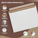 100 Pack 9.5 x 12.5 Inches Rigid Mailers – Self Adhesive White Cardboard Envelopes – Used as Mailing Supplies for Documents, Photos, CDs, Magazines, and Literature