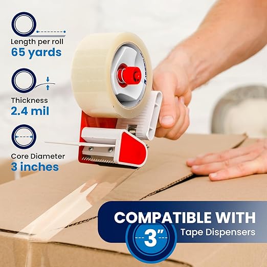 6 Rolls | 2.4 mil Clear | 65 Yards Each (390 Yards Total) | 2" Premium Packing Tape Heavy Duty Packaging Tape for Shipping Moving Stronger Thicker