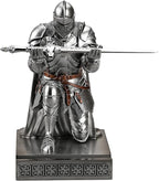 Amoysanli Medieval Armored Warrior Wearing Outerwear, Mobile Phone Stand Knight Pen Holder Desk Organizers, Resin Bookends Paperweight with a Letter Opener for Desk (Silver)