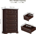 VVFLU Farmhouse 6 Drawer Dresser, 48" Tall Dresser Chest of Drawers with Natural Texture & Metal Handles, Storage Dressers Organizer for Bedroom, Living Room, Hallway, Vintage Design (Cherry)