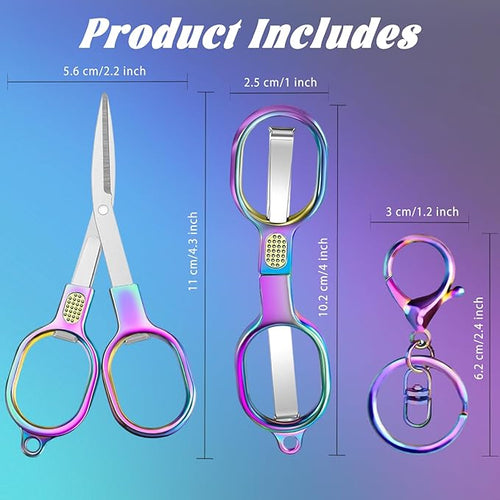 2 PCS Stainless Steel Mini Folding Scissors, Safety Pocket-Sized Multipurpose Scissors with Keychains for Travel, Home, Office, Crafts, Sewing & Nurse Accessories (Colored)