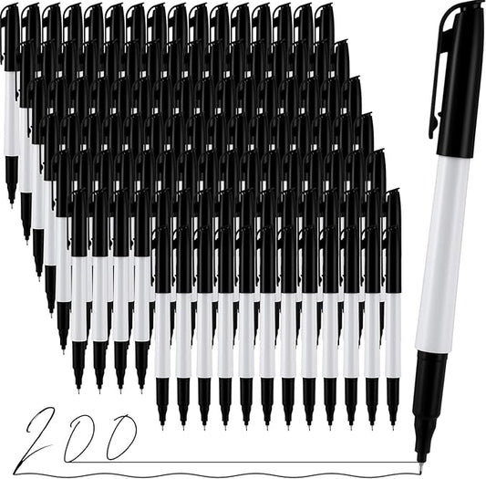 200 Pack 0.4mm Ultra Fine Point Permanent Marker Bulk, Fine Tip Permanent Markers Set, Quick Dry, Waterproof, Durable, Works on Paper, Glass, Ceramic, Plastic, Wood, Rock, Metal (Black)