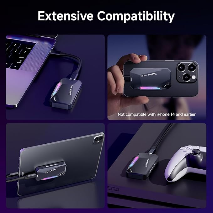 500GB Magnetic Portable SSD,2050MB/s Type-C USB 3.2 Gen 2x2 External SSD,4K ProRes Record and Store,Aluminum alloy,RGB Touch Lighting,External Solid State Drive for iPhone15/16/Android/PC/Mac -PS2200