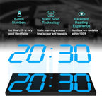 LED Large Digital Wall Clock, Oversize Wall Clock with 6” Numbers, Remote Control Count up/Countdown Timer Clock, Auto Dimmer, Big Calendar and Thermometer(Ice Blue)