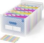 ABC life 26 Pockets Accordion File Organizer, Expanding File Folder, Portable Monthly Paper Bill Tax Receipt Organizer, Letter A4 Size Document Organizer with Labels - Blue
