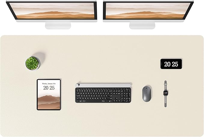 Aothia Leather Desk Pad Protector, Office Desk Mat, Large Mouse Pad, Laptop Desk Pad, Non-Slip PU Leather Desk Blotter, Waterproof Desk Writing Pad for Office and Home (Beige, 47" x 24")
