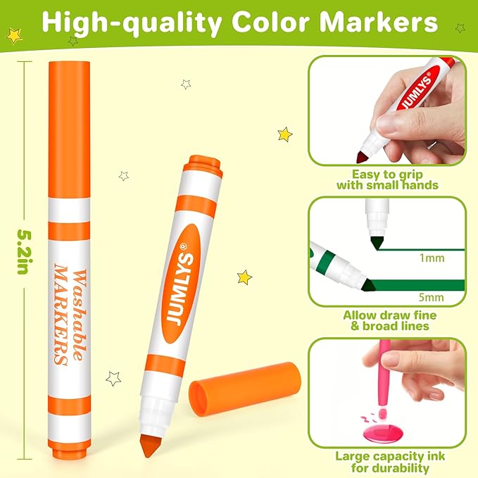 Jumlys 36 Boxes Washable Markers with 12 Colors, Bulk Color Marker for School Classroom, 432 Count Broad Tip Markers for Kids, Classroom Must Haves