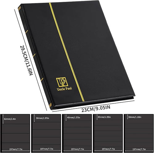 120 Pockets Stamp Album - Mixed Sizes Double-side Pages Artificial Leather Postage Stamp Holder Storage Book for Currency Banknotes Paper Folding Money Bills Documents Collection Black AS03MX1BK