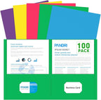 Two Pocket Folders, PANDRI 100 Pack 2 Pocket Folders, Letter Size Paper File Folder for School Office Home Business, Assorted 5 Colors