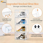 Amllas 8 Pack Shoe Boxes Clear Plastic Stackable, Large Shoe Storage Organizer with Lids,Drop Side Shoe Containers for Entryway,Sneaker Storage Fit up to US Size 13 (13’’x 10.6”x 8.3”)