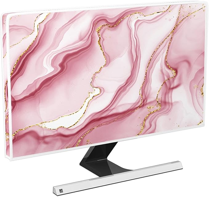 Baocicco Gold Pink Marble Waterproof TV Display Screen Cover 32 Inch TV Accessories Laptop TVs LCD Screen Decoration for Tablet Anti-Static Dustproof Protective for Home Office Dust Cover