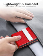 Padike Leather Business Card Holder for Women Leather Stainless Steel Business Card Case with Magnetic Shut (Red)