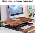37 Inch Standing Desk Converter - Manual Pneumatic Spring, Two Monitor Stable Standing Desk Converter, 5.9"to18.8"Height Adjustable Laptop Workstation With Keyboard Tray For Home, Company(Tiger Brown)