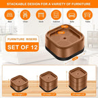 shouwuhho 12 Pack Furniture Risers Adjustable Bed Risers Heavy Duty Lifts Height 1", Square Stackable Bed Risers 1, 2 or 3 Inch for Desk Leg Table Couch Sofa Chair Bed Frame Legs Dorm, Brown