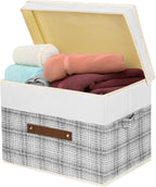 TYEERS Collapsible Storage Bins with Lids, Patchwork Design, Washable, Fabric Storage Boxes, 14.9x9.8x9.8 inches, 5 Pack, Gray