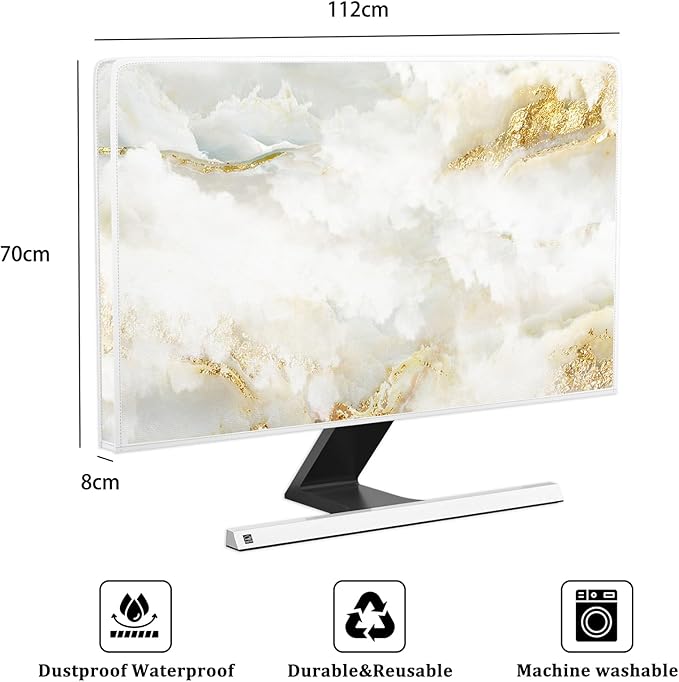 Baocicco White Gold Waterproof TV Display Screen Cover with Abstract Texture Marble Design 45, 46, 47, 48 Inch Television Covers Sleeve Compatible with LCD LED PC Desktop and Home Hanging TV