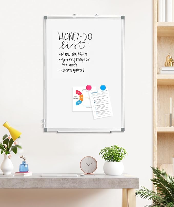 AMUSIGHT 2 Pack Double-Sided Magnetic Whiteboard, 24" x 18" Dry Erase Board, Aluminum Frame White Board for Wall, Hanging Mounting White Board Dry Erase Marker Board for Office, School, Home