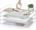 Harloon 4 Tier Acrylic Paper Tray 13 x 10 x 1.7 Inches Stackable Letter Clear Organizer No Need to Assemble Acrylic Paper File Organizer for Office Workspace Desktop Storage (Transparent)
