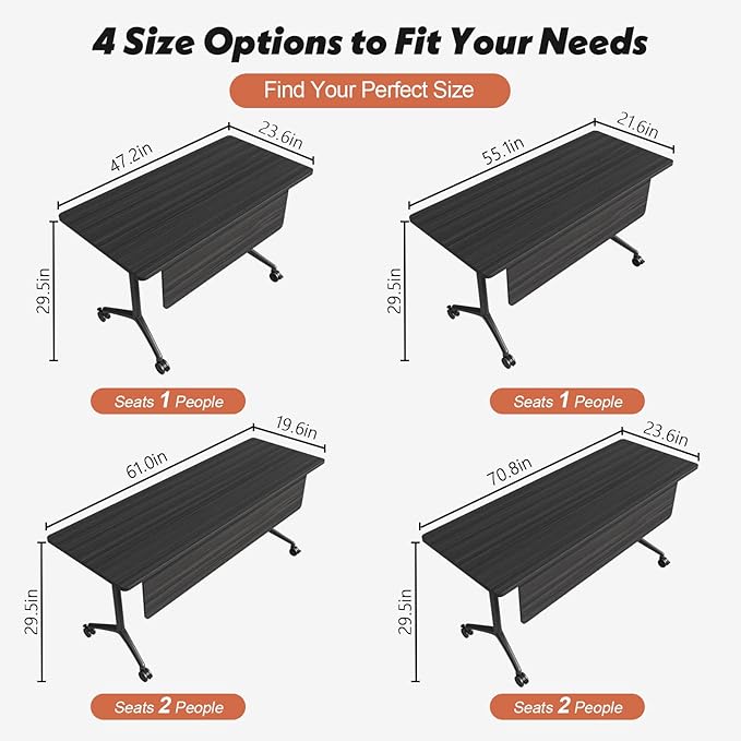 Goakwwuz Conference Room Table, Folding Conference Tables,Thicken Grey Tabletop,Flip Top Wooden Seminar Meeting Room Table for Conference Room Offices (6, BlackWoodGrain, 70.8”)