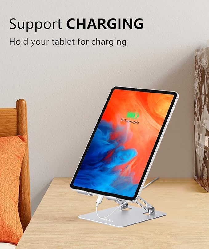 Aoviho Tablet Stand Holder for Desk, Adjustable Desktop Tablet Holder, Foldable Aluminum Tablet Mount for iPad pro 11, iPad Air Mini, Samsung Galaxy Tabs Z Fold Kindle Fire 4-12 inch, Silver