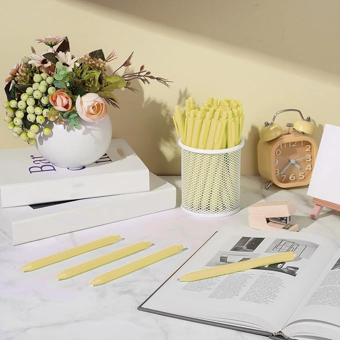 Fulmoon 50 Pcs Ballpoint Pens Bulk Retractable Comfortable Writing Pens Cute Back to School Supplies in Medium Point 1.0 mm for Teacher Student Bridal Shower Baby Shower (Light Yellow)