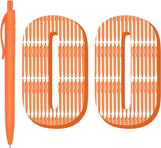 deegtran 100 Pack Orange Barrel Retractable Medium Point Ballpoint Pens, Smooth Ink, No Bleed, Soft Grip, Modern Design, Unisex, Ambidextrous