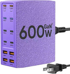 SAIPKYGS USB Charging Station (600W),12-Port USB C Charger Block with Dual 100W PD USB-C Fast Charging Station Hub for MacBook Pro/Air/All iPad Phone 17/16 15/14/13/Pro Max/Samsung Galaxy Note(Purple)