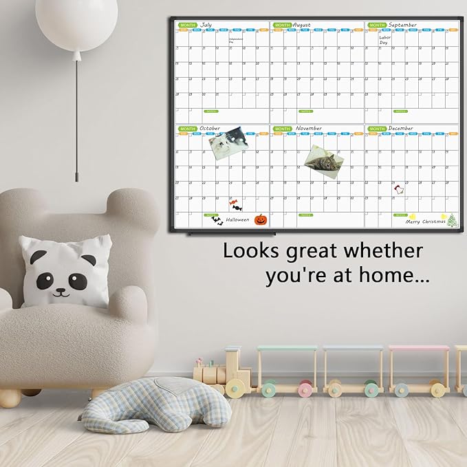 JILoffice Magnetic Dry Erase Calendar Whiteboard, 6 Months White Board Planner 48 X 36 Inch, Black Aluminum Frame Wall Mounted Board for Office Home and School