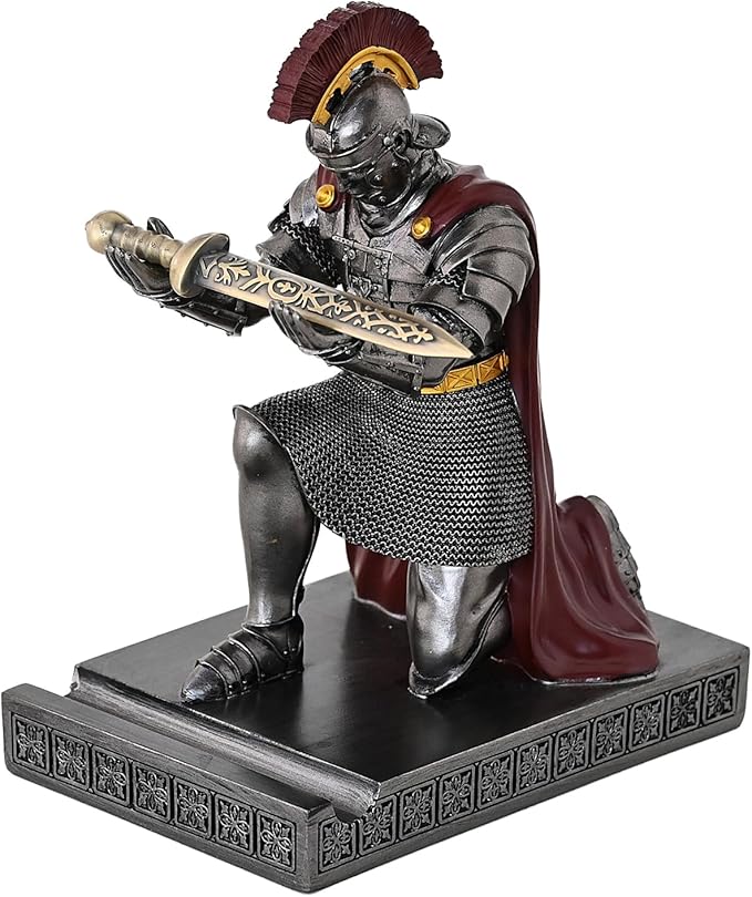 CYXStar Roman Praetorian Prefect Warrior Knight Pen Holder Desk Ornament Resin Praetorian Guard Mobile Phone Stand Desk Accessories and Organizer for Office with a Letter Opener (Iron)