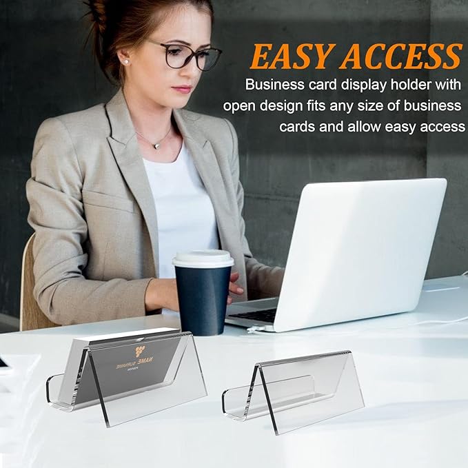 EMOMAS Acrylic Business Card Holder for Desk, Business Card Stand Desktop Business Card Holders for Exhibition，Office Acrylic Business Card Stand Display ，Capacity: 50 Cards （3 Pack）…