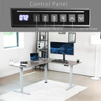 VIVO Electric Corner 63 x 55 inch L-Shaped Standing Desk, Memory Height Adjustment, Dark Gray Top Gray Frame, DESK-E3CTGG