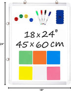 Whiteboard Set - 24 x 18 in Dry Erase Board with 1 Magnetic Eraser, 4 Dry Wipe Markers, 4 Magnets and 6 Magnetic Labels - Wall Hanging Reminder Kanban White Board for Home and Office (24x18 inch)