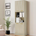 Cozy Castle Kitchen Pantry Cabinet, 75" Tall Wood Storage Cabinet with Doors and Shelves, 4 Doors Open Countertop Utility Hutch Cupboard for Dining Room Living Room Bathroom Furniture, Whitewashed Oak