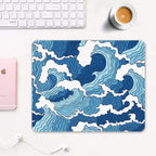 Auhoahsil Mouse Pad, 12 x 10 in Japanese Style Wave Computer Mouse Pad for Desk, Premium-Textured Non-Slip Rubber Stitched Edges Waterproof Square Mouse Mat for Gaming Work Wireless Mice, Blue