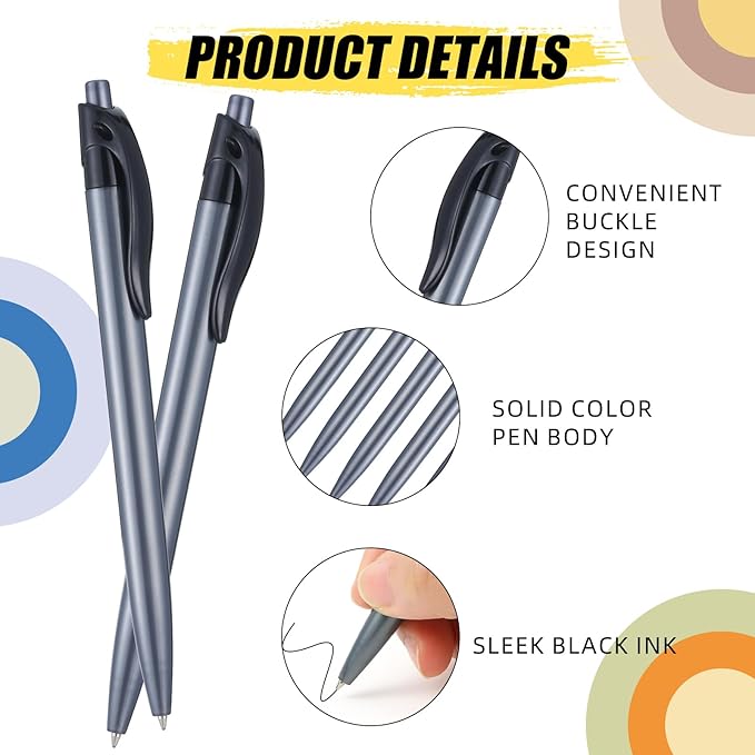 Retractable Black Ballpoint Pen for Smooth Writing 1.0mm Medium Pack of 100, Click pens with Comfort grip, Idea for Journaling, Planner, Note Taking Office School Supplies