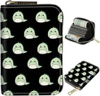 BWEGRHE Cute Credit Card Holder with Zipper, Cute Dinosaurs RFID-Blocking Card Case Small Wallet for Women Men, Multi-slot Card Organizer Case Travel Accordion Wallet
