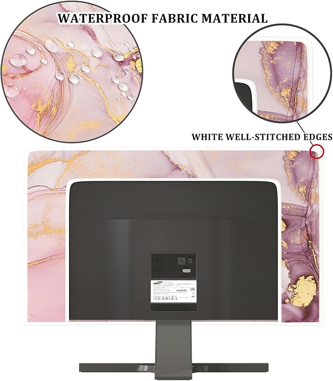 Baocicco Pink Gold Marble Waterproof Screen TV Cover 58, 59, 60 Inch Decorative Modern Television Cover for Home TV Screen Texture Dust Proof Monitor Covers for Television Screen LED LCD OLED TVs