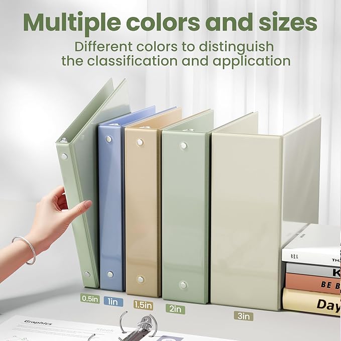 SUNEE 1/2 inch Binder 3 Ring 1 Pack, Clear View Binder Three Ring PVC-Free (Fit 8.5x11 Inches) for School or Office Supplies, Sage Green