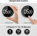 Rechargeable Magnetic Kitchen Timer, LED Countdown/Count-Up Timer, Supports USB-C Charging, with Loud Alarm, 3 Preset Quick Times (5/15/25m), Perfect for Kitchen Cooking, Studying, and Fitness