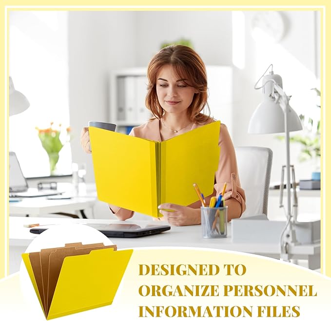 Skyygemm 12 Pcs Classification Folders Letter Size, 3 Divider Pressboard File Folder with Fasteners, Expanding File Organizer Bulk for School Teachers, Office Employee, Coworker, Staff (Yellow)