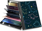 BWEGRHE Slim Credit Card Holder, Fun Dinosaurs RFID Blocking Metal Wallet for Men & Women, Aluminum Minimalist Hard Case Pocket-Sized Business Cards Organizer (Fits Up to 10 Cards)