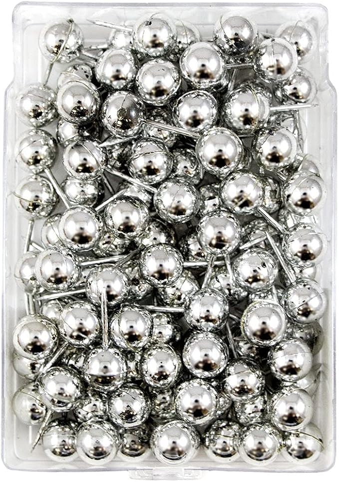 JAM PAPER Colorful Push Pins - Round Head Map Thumb Tacks - Silver PushPins - 100/Pack