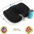 Everlasting Comfort Doctor Recommended Memory Foam Seat Cushion for Office Chairs & Car - Ergonomic Office Desk Accessories - Cushions for Tailbone Pain Relief, Sciatica (Black Upgraded, Large)