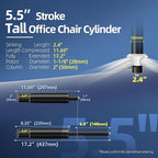9 Inches to 15 Inches Short Office Chair Cylinder Replacement, 5.5" Stroke, Heavy Duty 1000 lbs, Lower the Seat Height by 2", Fits for Office Chair High Base Short Person, Class4 (Sinking 2.4")