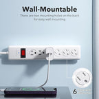 BN-LINK 6-Outlet Power Strip Surge Protector 1-Pack, 4-Foot Extension Cord, 600 Joules, Twist-to-Close Safety Covers, 90 Degree Flat Plug, Overload Protection, White