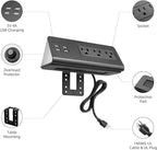 Emerising 2-Pack Desk Edge Mount Power Strips with 4 USB Ports & 3 AC Power Outlets for Home and Office Desktop Charging Bucket, 1250Joules Surge Protection,Black